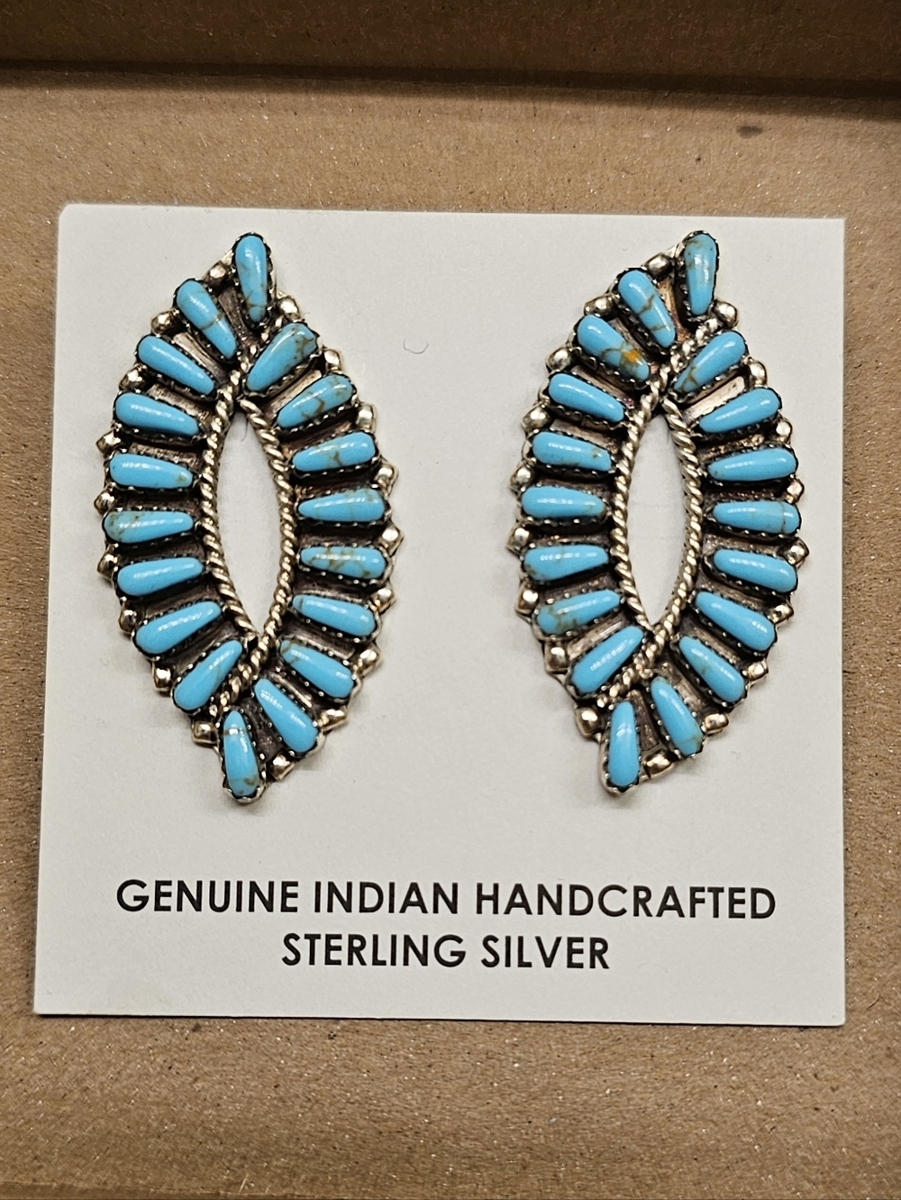 Native American Sterling Silver Turquoise Needlepoint Earrings